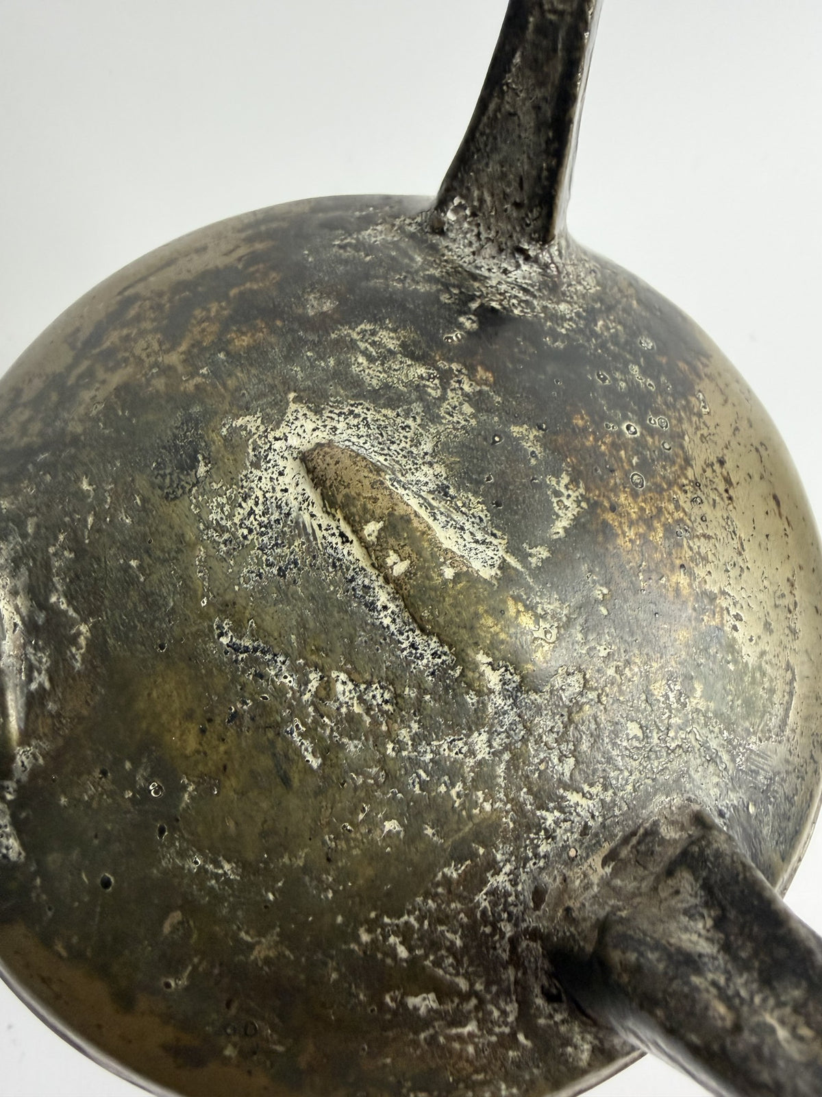Brass Three-Footed Cauldron with Iron Handle