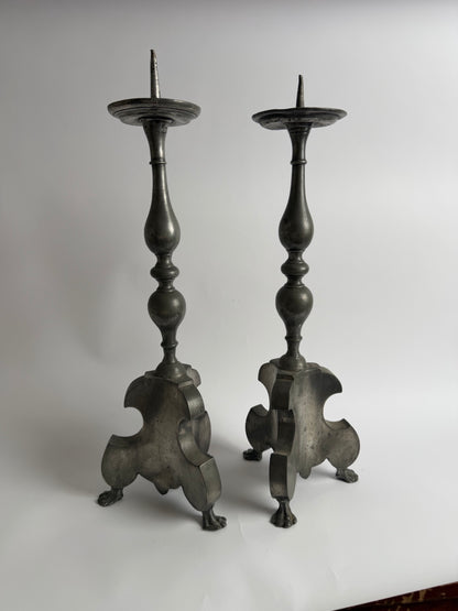 Pair of 18th-century German pewter pricket candlesticks