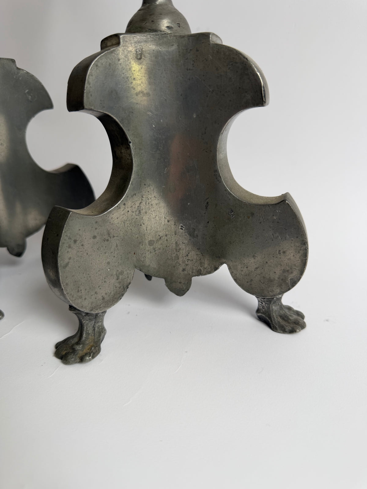 Pair of 18th-century German pewter pricket candlesticks