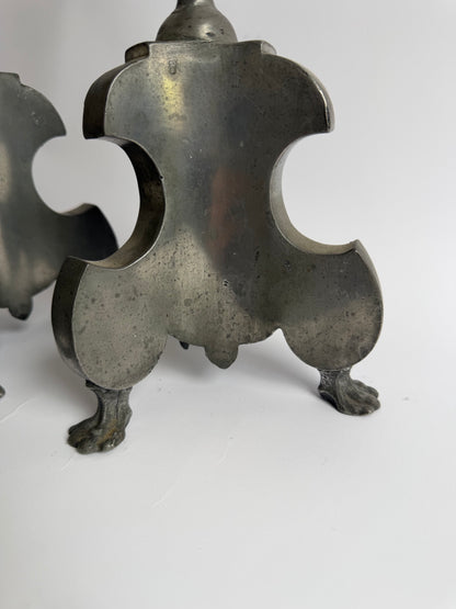 Pair of 18th-century German pewter pricket candlesticks