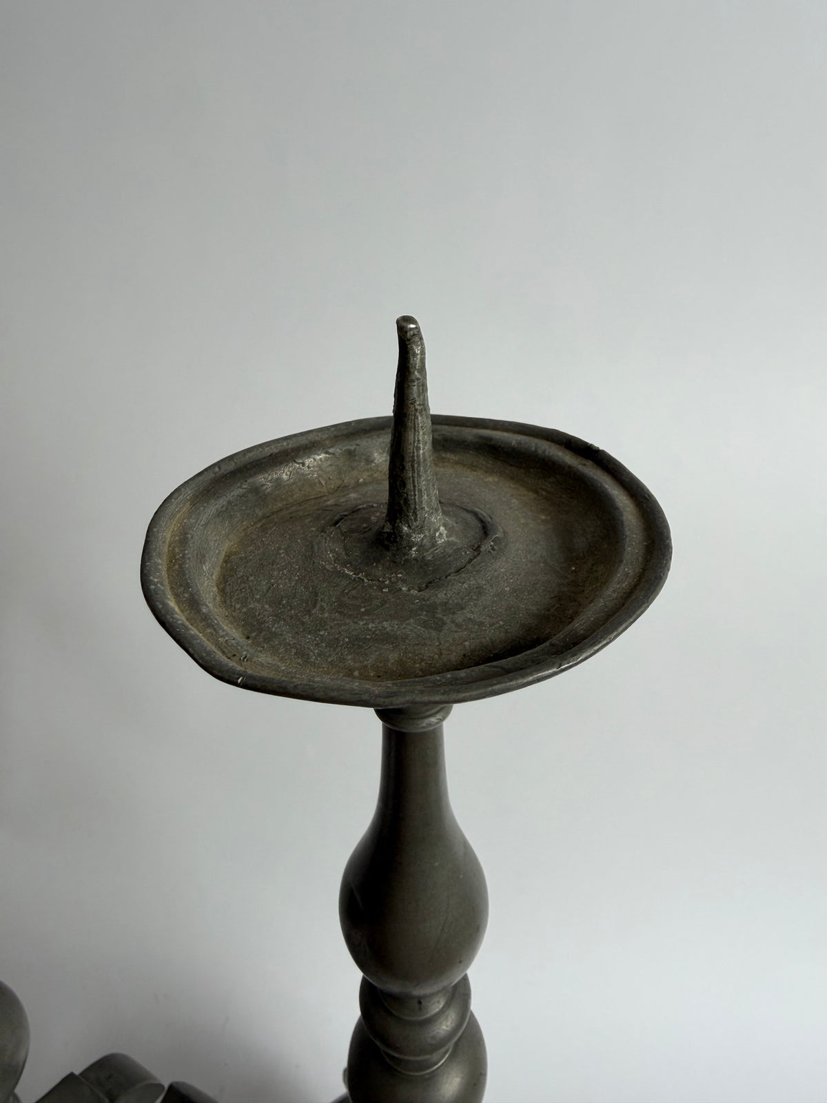 Pair of 18th-century German pewter pricket candlesticks