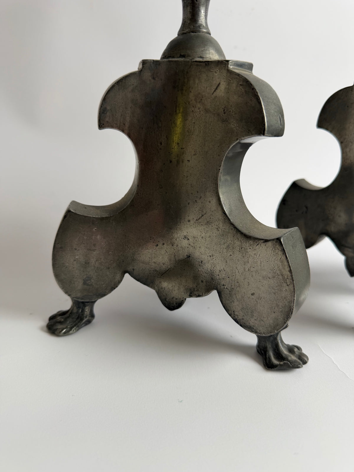 Pair of 18th-century German pewter pricket candlesticks