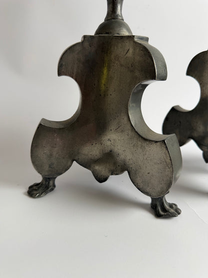 Pair of 18th-century German pewter pricket candlesticks