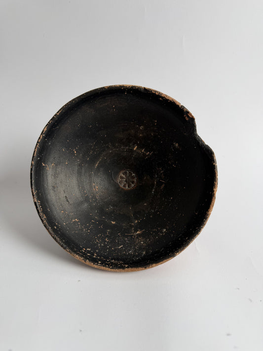 Greek Black-Glaze Footed Bowl with Rosette