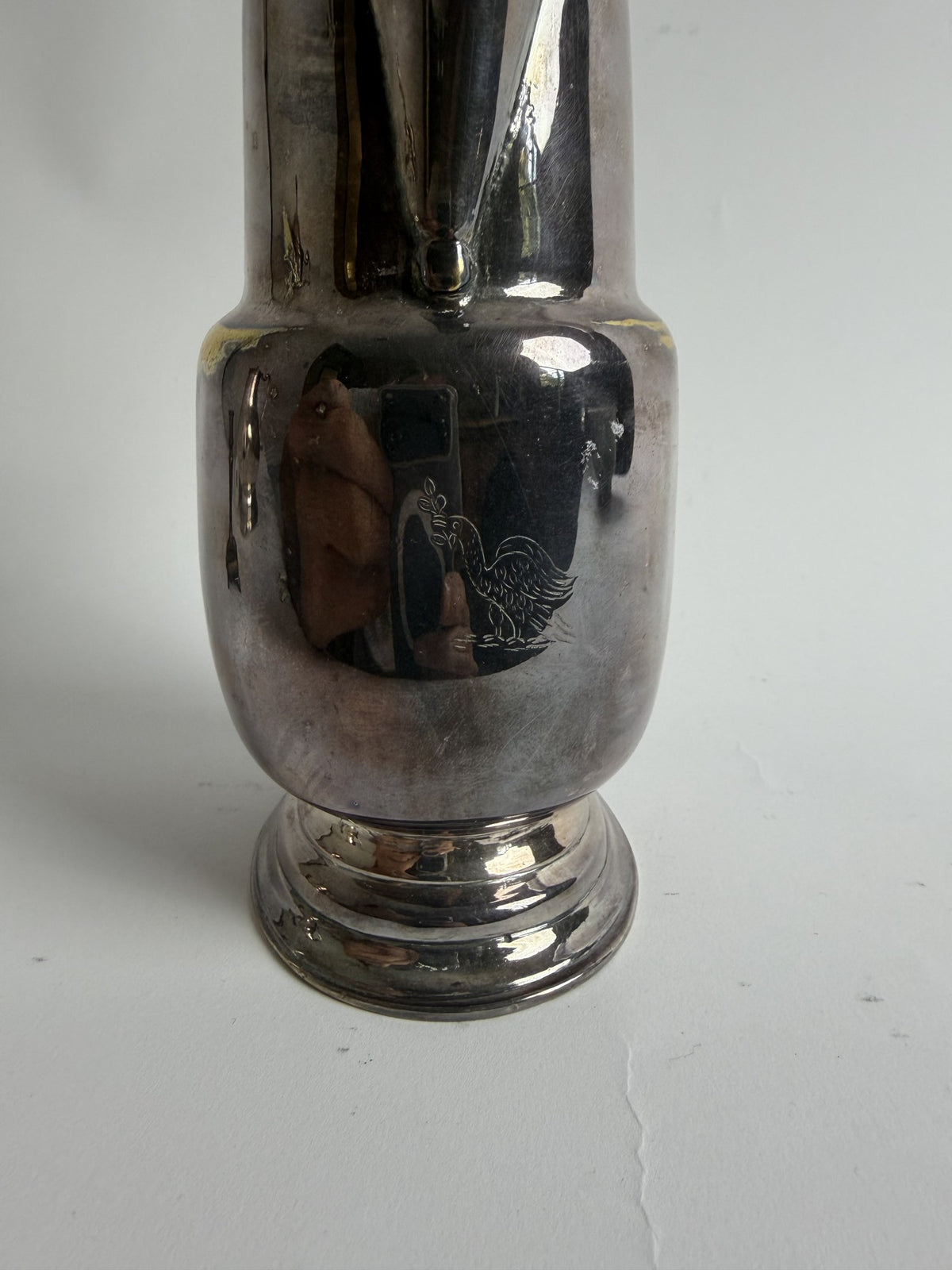 French Silver-Plated Barber's Jug with Bird Crest