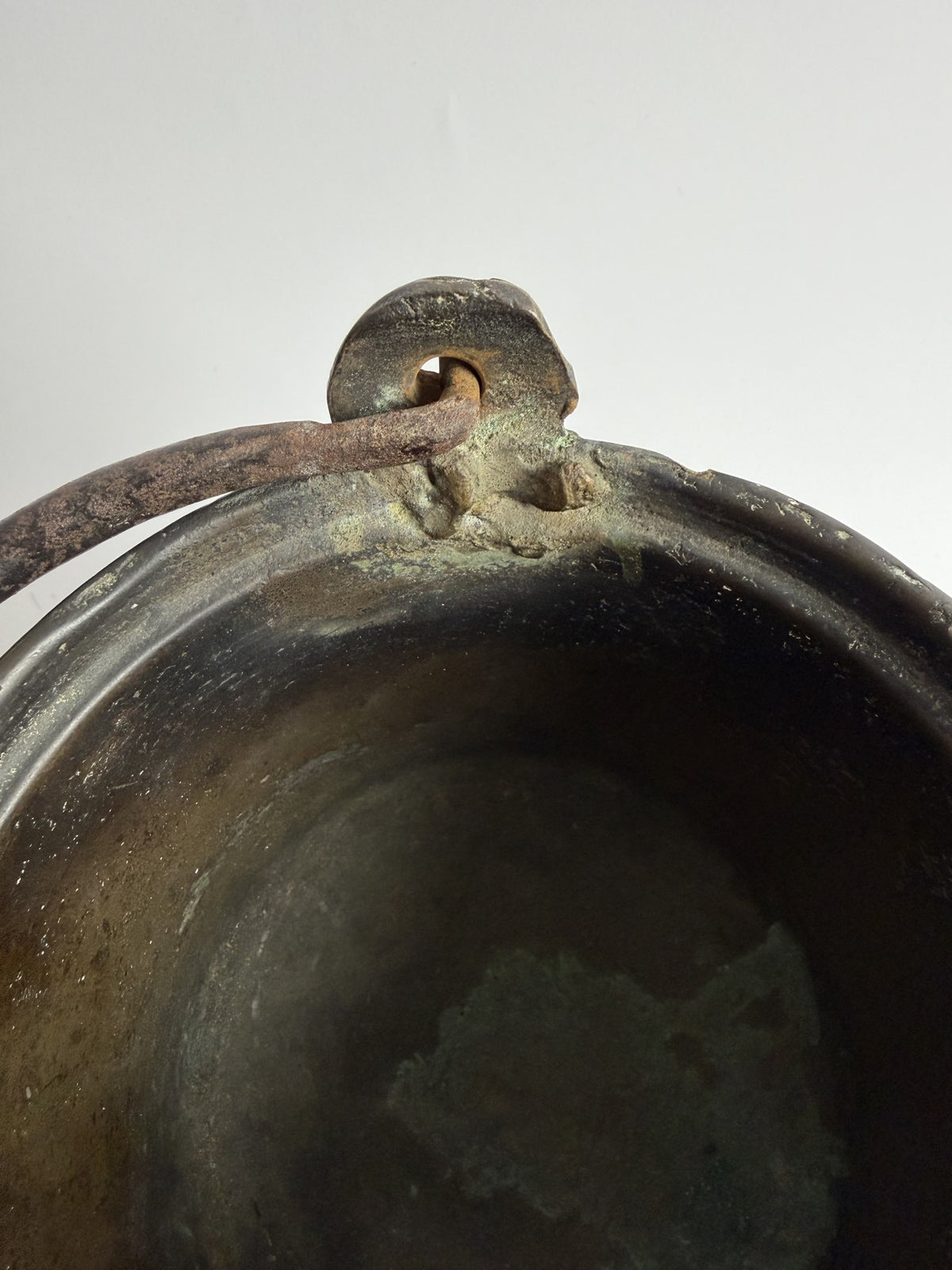 Brass Three-Footed Cauldron with Iron Handle