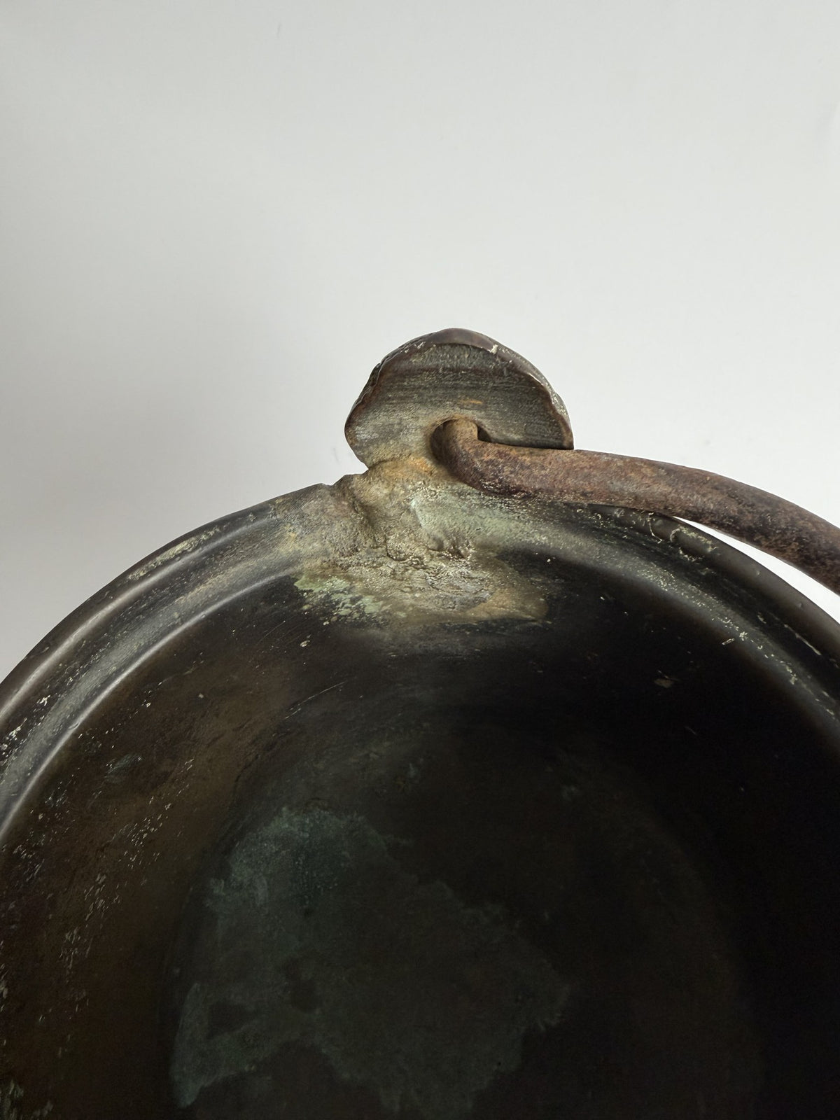 Brass Three-Footed Cauldron with Iron Handle
