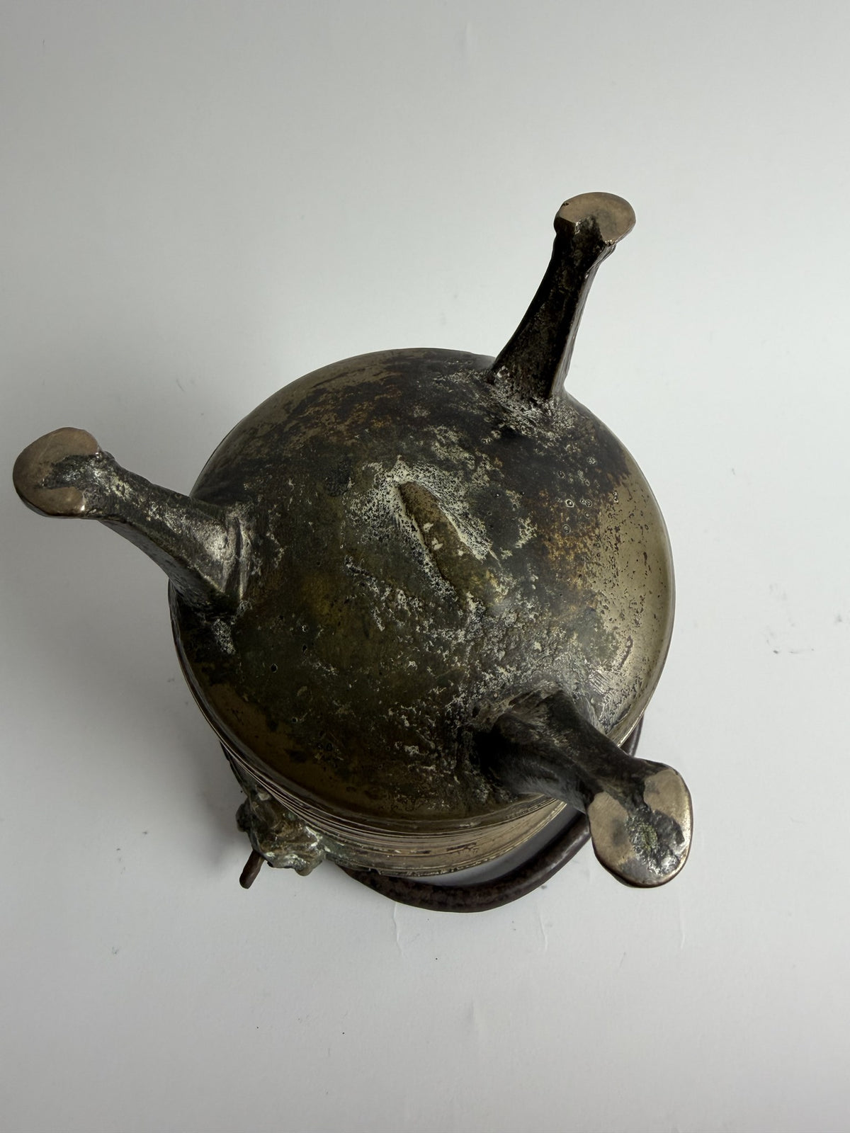 Brass Three-Footed Cauldron with Iron Handle