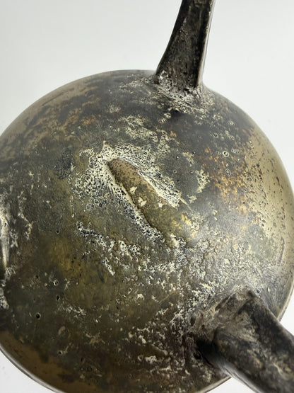 Brass Three-Footed Cauldron with Iron Handle