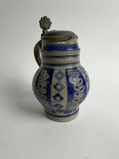 Westerwald Stoneware Jug with Pewter Lid