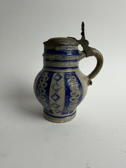 Westerwald Stoneware Jug with Pewter Lid