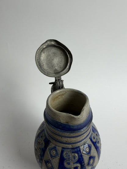 Westerwald Stoneware Jug with Pewter Lid