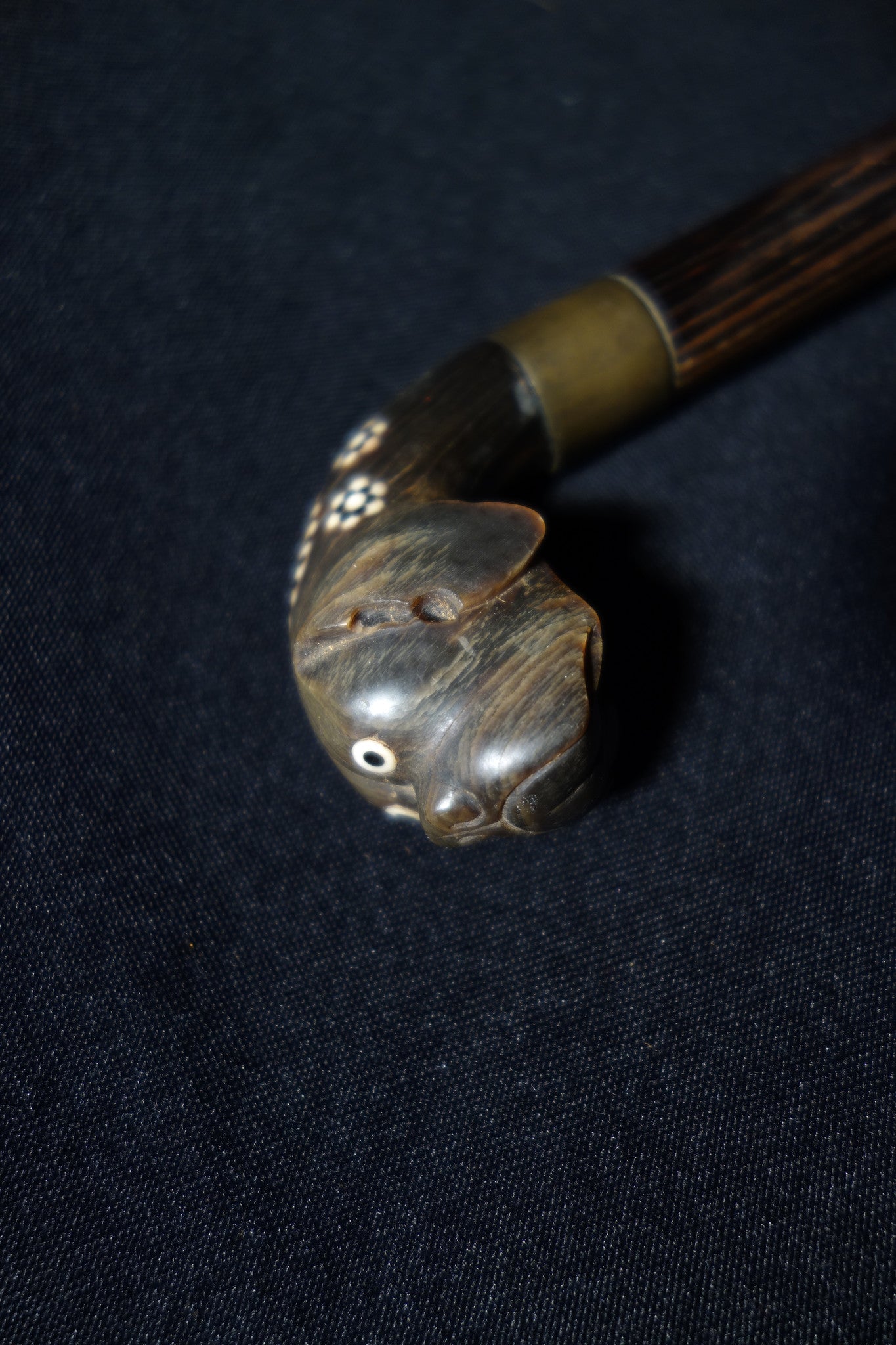 Carved Horn Dog Cane