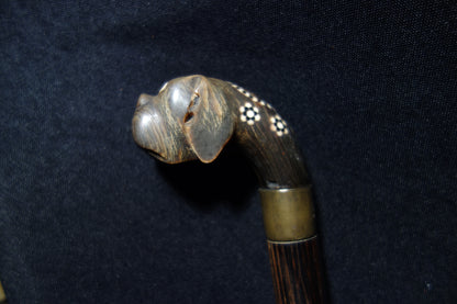 Carved Horn Dog Cane